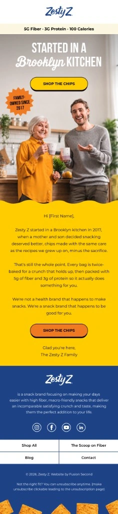Zesty Z welcome email started in a Brooklyn kitchen