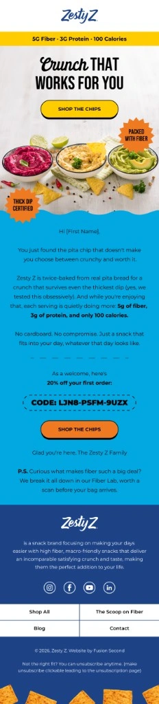 Zesty Z welcome email crunch that works for you