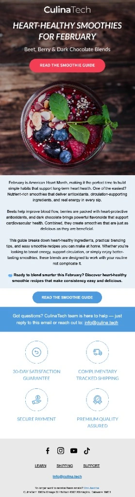 CulinaTech heart-healthy smoothies for February email