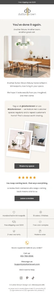Dutton Brown repeat customer email