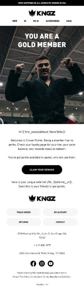 Kingz gold member loyalty email