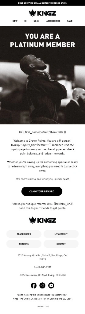Kingz platinum member loyalty email