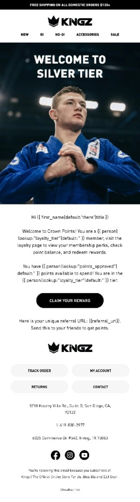 Kingz silver tier loyalty email