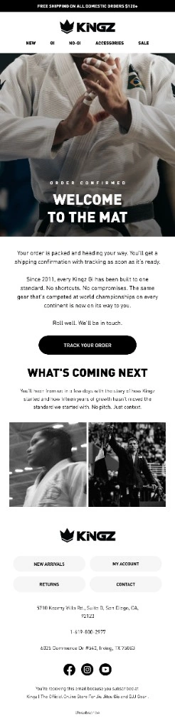 Kingz welcome to the mat order confirmation email
