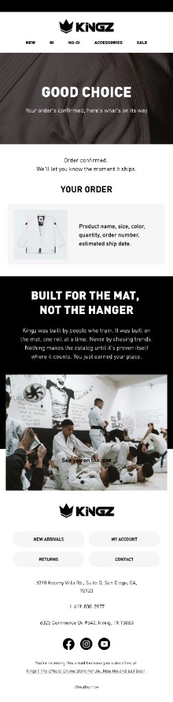 Kingz good choice post-purchase email