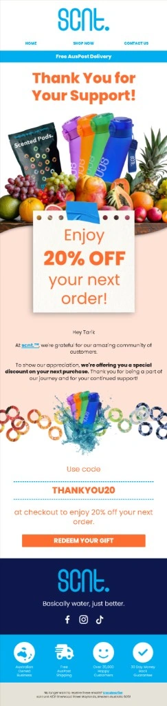 SCNT thank you 20% off email