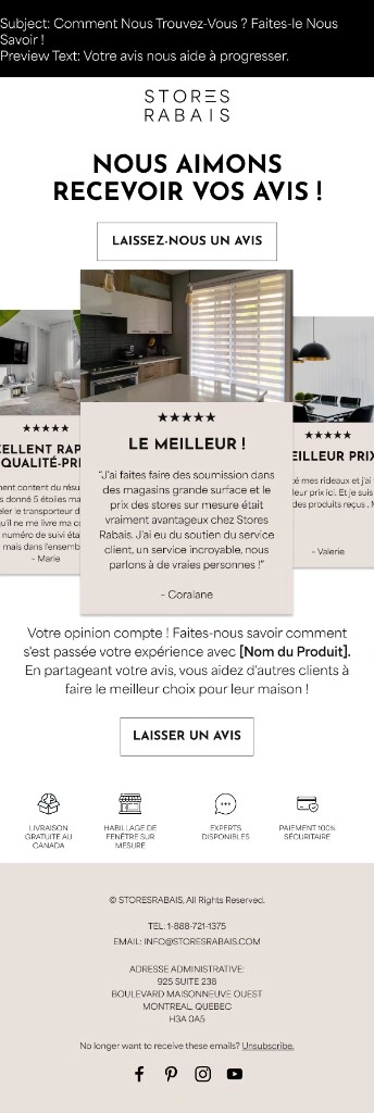 Stores Rabais review request email