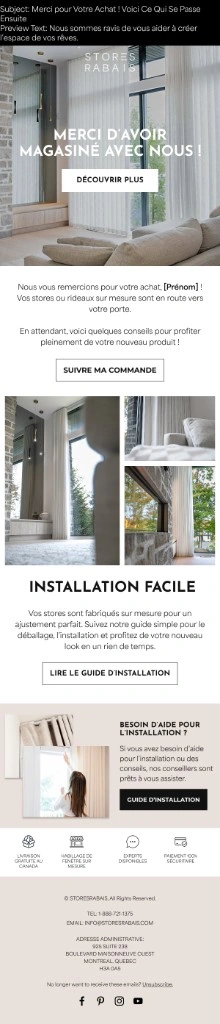 Stores Rabais post-purchase thank you email
