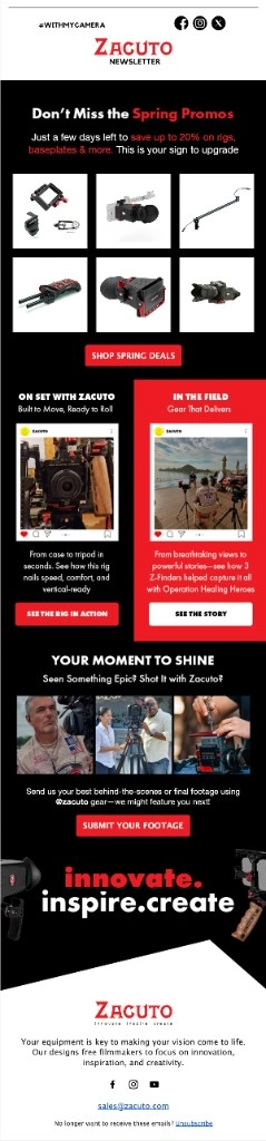 Zacuto spring promos newsletter